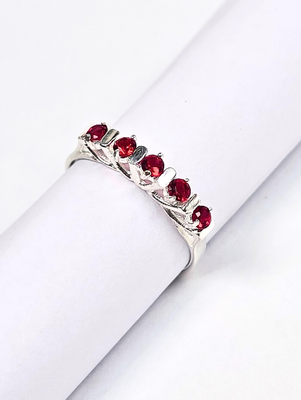 925 Sterling Silver Half Eternity Wedding CZ Band Ring Red Stackable Size #9